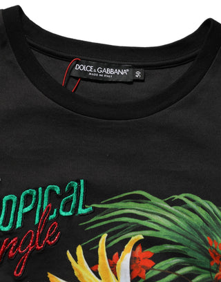 Black Tropical Jungle Round Neck T-shirt