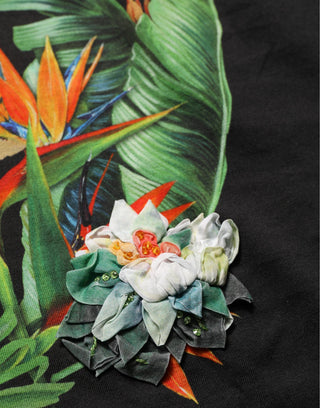 Black Tropical Jungle Round Neck T-shirt