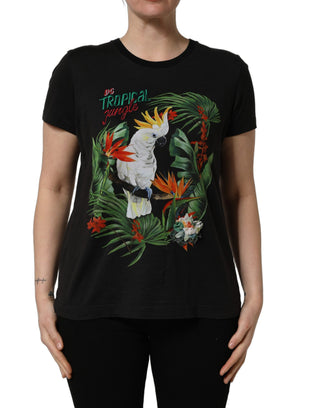 Black Tropical Jungle Round Neck T-shirt