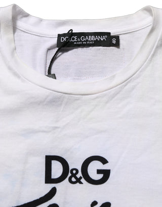 White D&G is Flowers Print Round Neck T-shirt