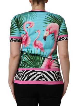 Multicolor Flamingo ZebraStriped Trim T-shirt