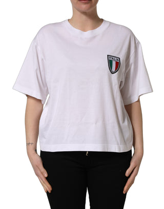 White Italia Flag Patch Round Neck T-shirt