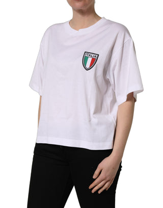 White Italia Flag Patch Round Neck T-shirt