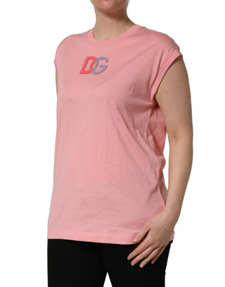 Pink Cotton DG Logo Round Neck Tank T-shirt