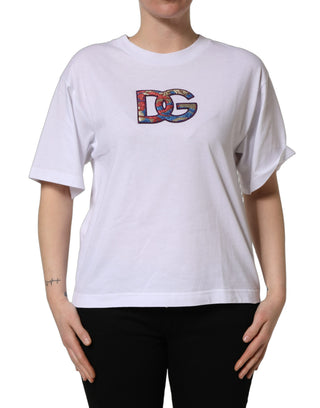 White Cotton DG Logo Patch Crew Neck T-shirt