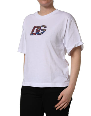 White Cotton DG Logo Patch Crew Neck T-shirt