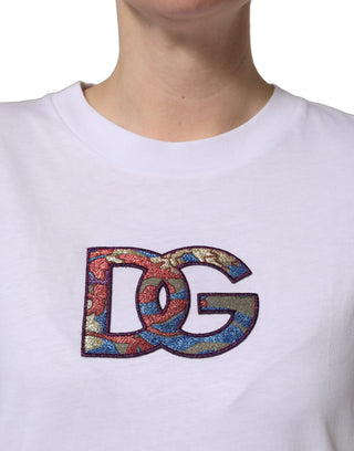 White Cotton DG Logo Patch Crew Neck T-shirt