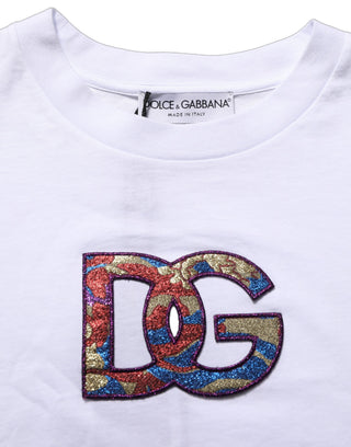 White Cotton DG Logo Patch Crew Neck T-shirt