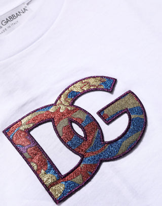 White Cotton DG Logo Patch Crew Neck T-shirt