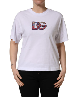 White Cotton DG Logo Patch Crew Neck T-shirt