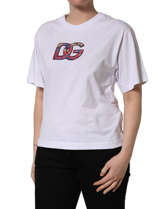 White Cotton DG Logo Patch Crew Neck T-shirt