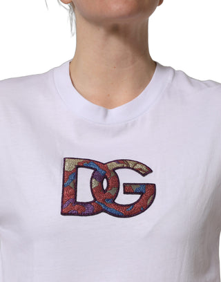 White Cotton DG Logo Patch Crew Neck T-shirt