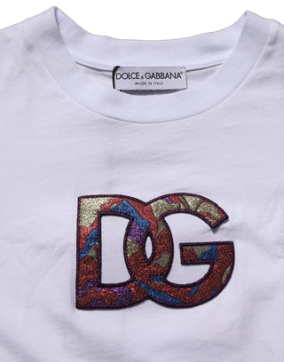 White Cotton DG Logo Patch Crew Neck T-shirt