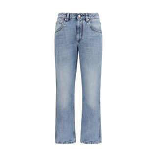 Blue Cotton Straight-Leg Jeans