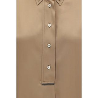 Beige Silk Shortsleeve Shirt