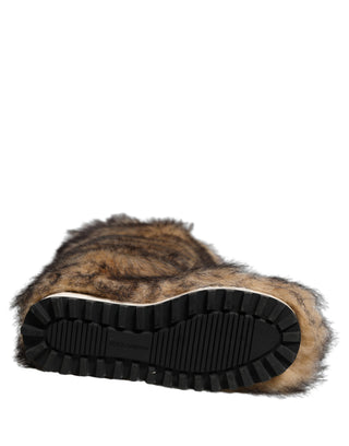 Brown Faux Skim Ski Fur Knee High Boots Shoes