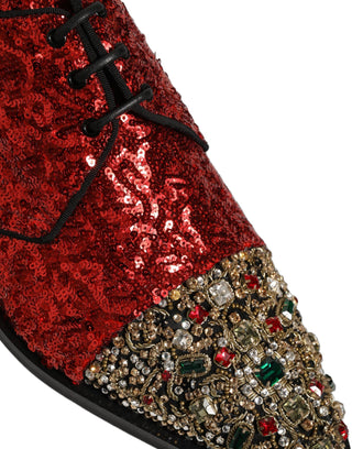 Red Sequin Embellished Men Derby Dress Shoes