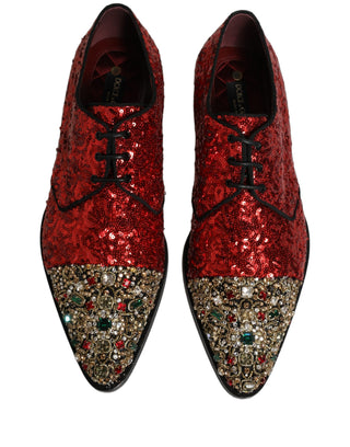 Red Sequin Embellished Men Derby Dress Shoes
