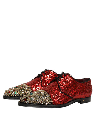 Red Sequin Embellished Men Derby Dress Shoes