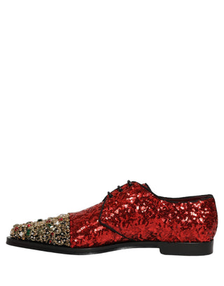 Red Sequin Embellished Men Derby Dress Shoes