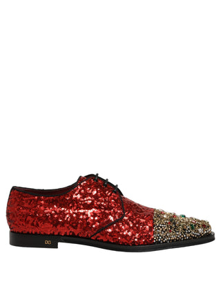 Red Sequin Embellished Men Derby Dress Shoes