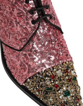 Pink Sequin Embellished Men Derby Dress Shoes