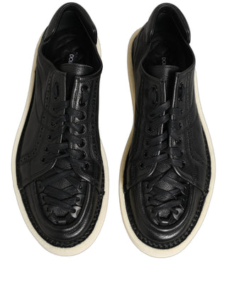 Black Leather Lace Up Low Top Sneakers Shoes