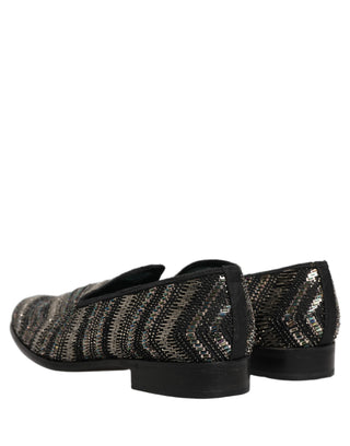 Black Silver Embellished Slip On Loafers Shoes