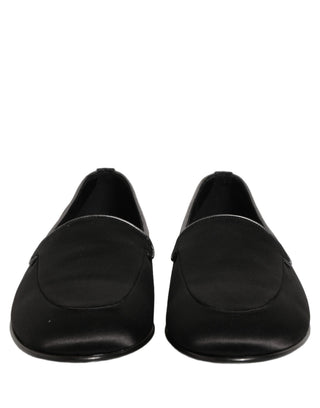 Black Satin Logo Slip On Flats Loafers Shoes
