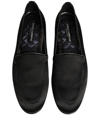 Black Satin Logo Slip On Flats Loafers Shoes