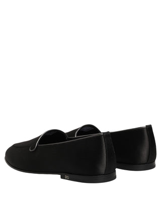 Black Satin Logo Slip On Flats Loafers Shoes