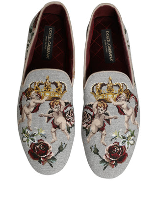 Gray Crown Rose Angel Embroidery Loafer Shoes