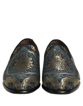 Black Floral Brocade Slip On Loafers Shoes