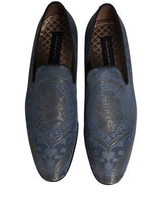 Blue Floral Brocade Slip On Loafers Shoes