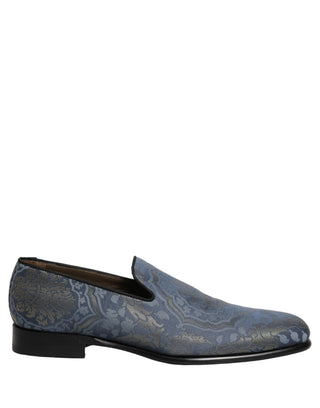 Blue Floral Brocade Slip On Loafers Shoes
