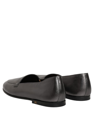 Silver Leather DG Logo Slip On Loafers Shoes