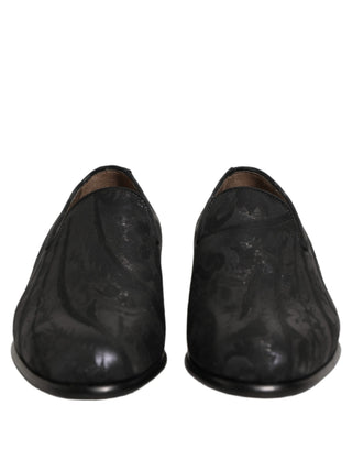 Black Brocade Men Slip On Dress Loafers Shoes