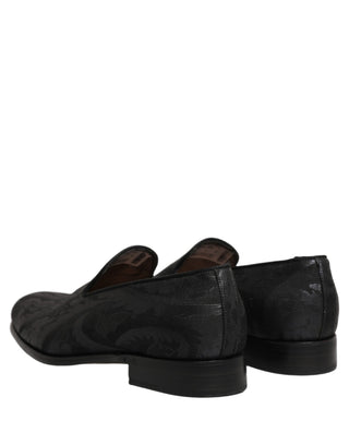 Black Brocade Men Slip On Dress Loafers Shoes