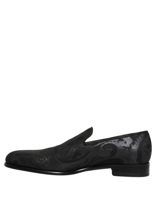 Black Brocade Men Slip On Dress Loafers Shoes