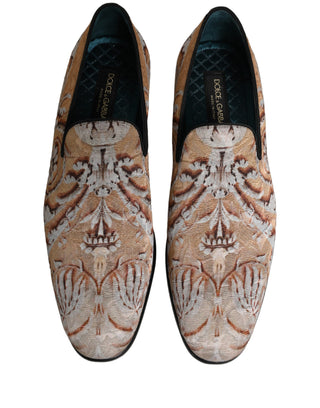 Beige Brocade Men Slip On Dress Loafers Shoes