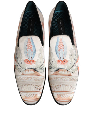 White Floral Vase Slip On Dress Loafers Shoes