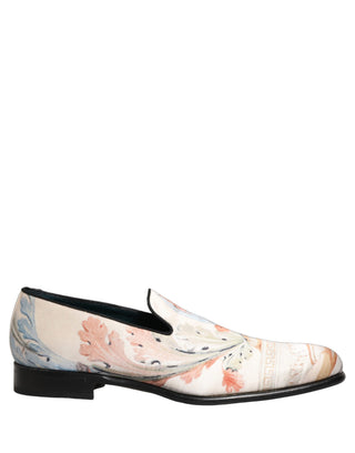 White Floral Vase Slip On Dress Loafers Shoes