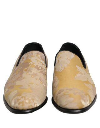 Gold Floral Print Jacquard Men Loafers Shoes