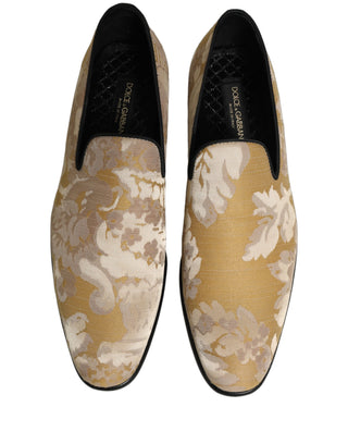 Gold Floral Print Jacquard Men Loafers Shoes