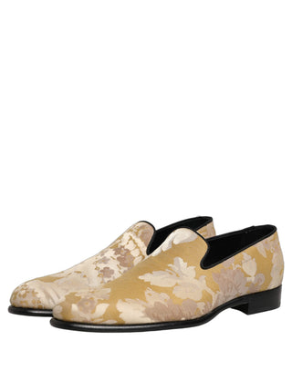 Gold Floral Print Jacquard Men Loafers Shoes