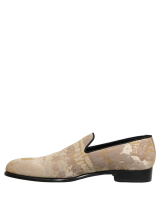 Gold Floral Print Jacquard Men Loafers Shoes