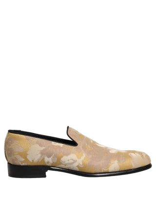 Gold Floral Print Jacquard Men Loafers Shoes