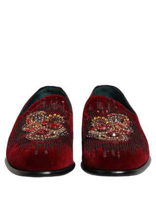 Maroon Sequin Gemstone Dress Loafers Shoes