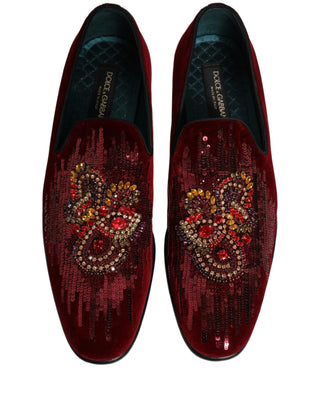 Maroon Sequin Gemstone Dress Loafers Shoes