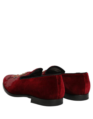 Maroon Sequin Gemstone Dress Loafers Shoes